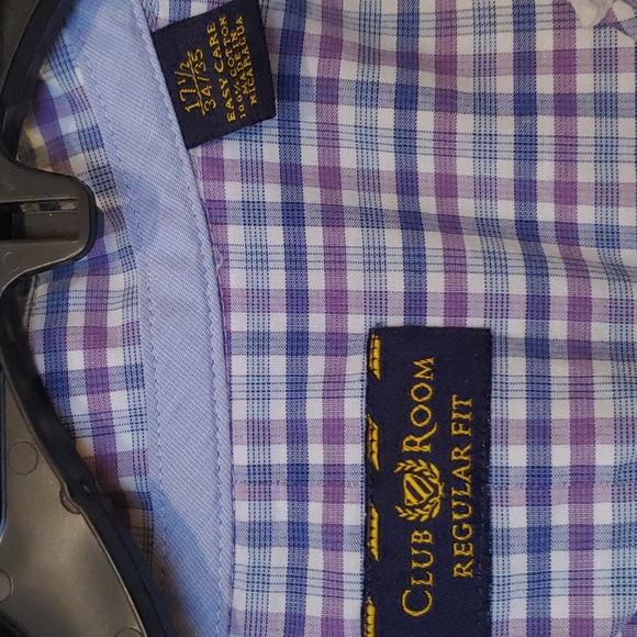 Club Room Mens Blue/Purple Plaid Regular Fit Shirt, 17.5 34/35 - Picture 3 of 4